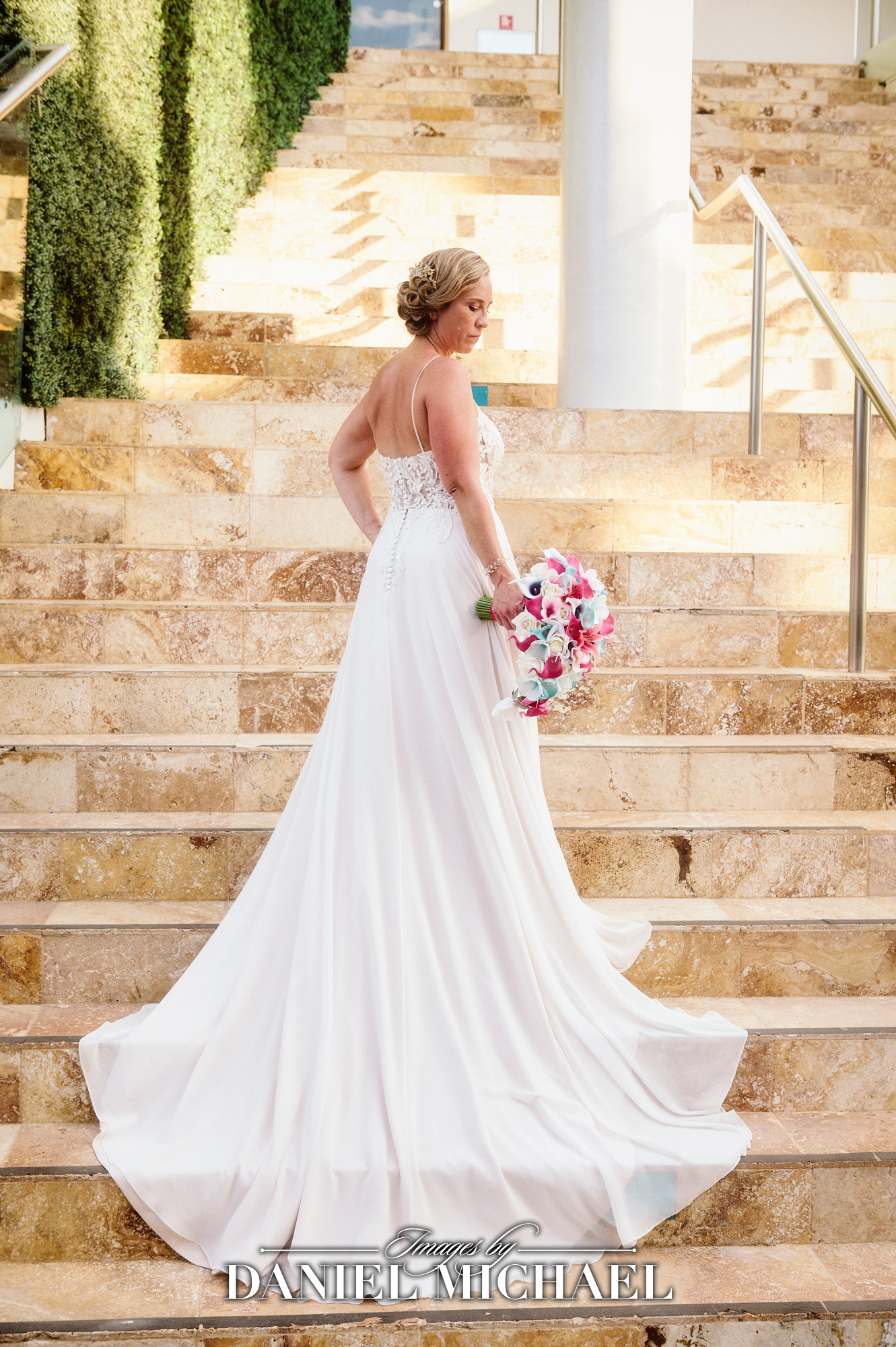 Bridal Portrait on Steps at Azul Resorts Jamaica